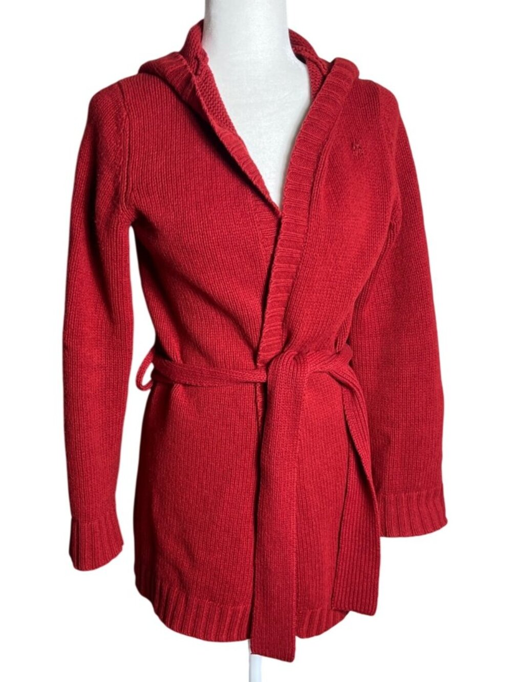 Vtg Old Navy Red Wool Cardigan Open Tunic Wrap Sweater Cozy Layering Wom L